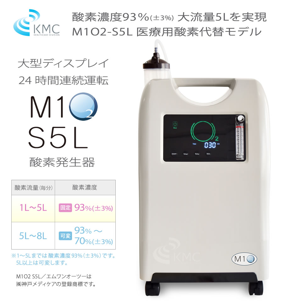 酸素濃縮器 M1O2-S5L（エムワンオーツーエス5エル）（海外・医療用酸素 